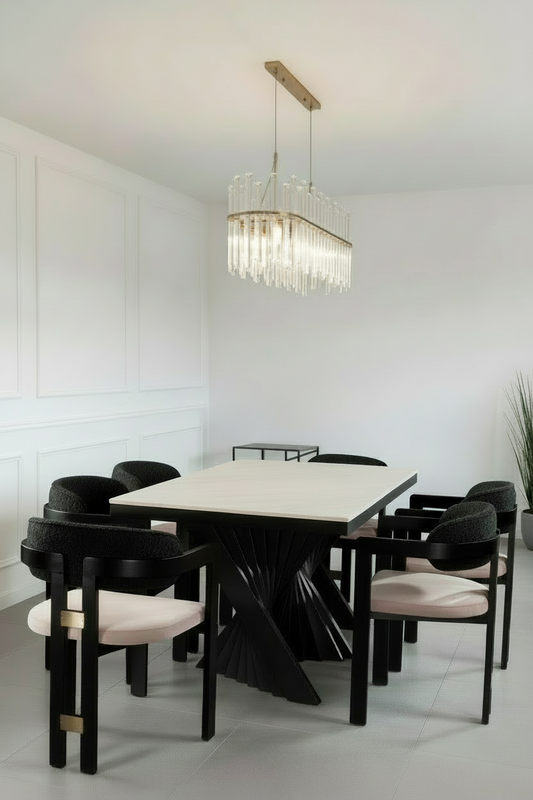 Conan 71" Long Black Dining Table Set for 6 with Mauve Chairs