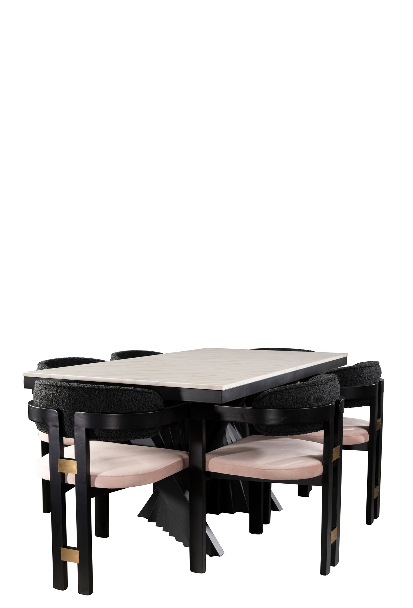 Conan 71" Long Black Dining Table Set for 6 with Mauve Chairs