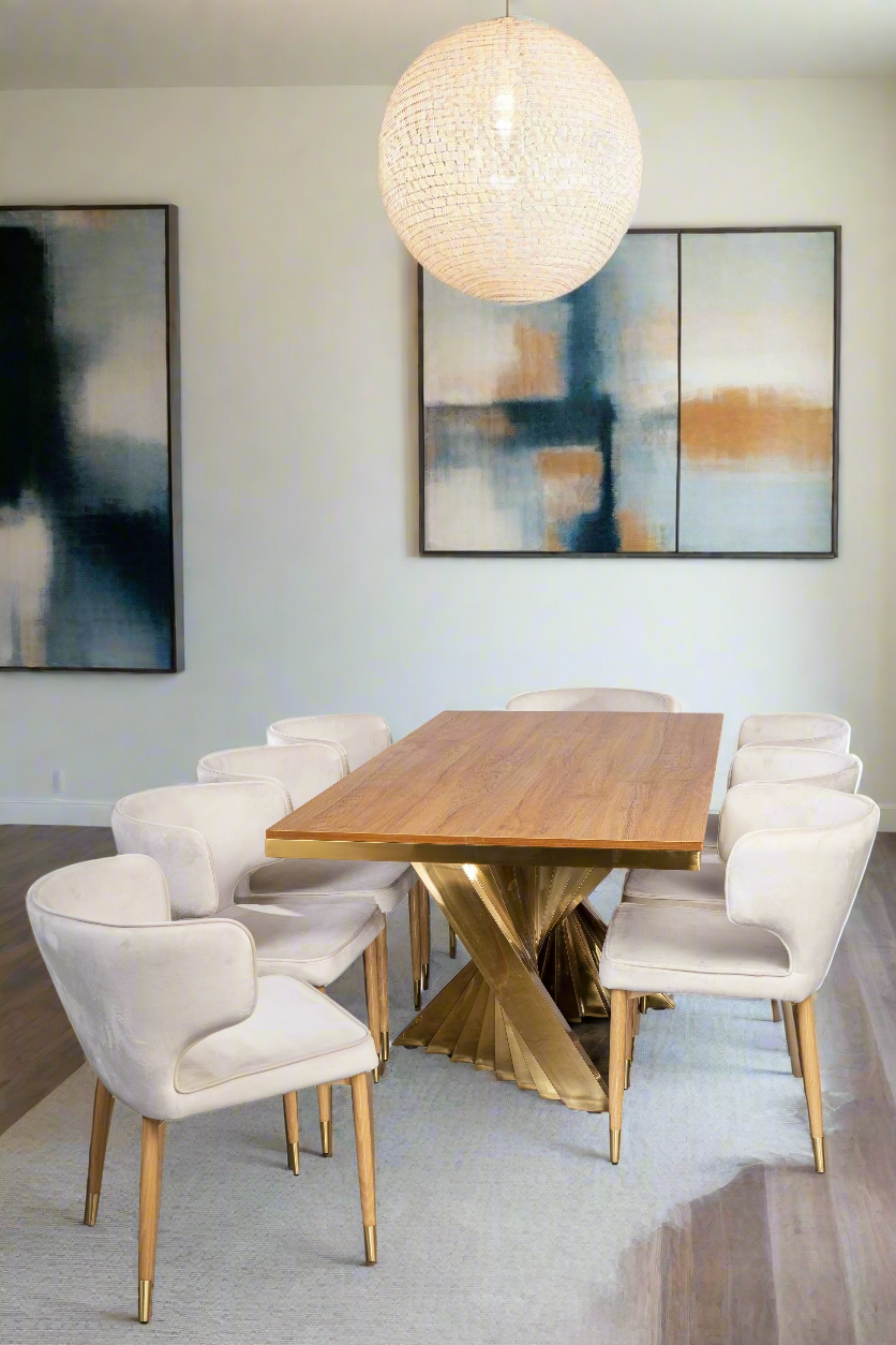 Waterfall Rectangular Wood Top Dining Table Set for 8