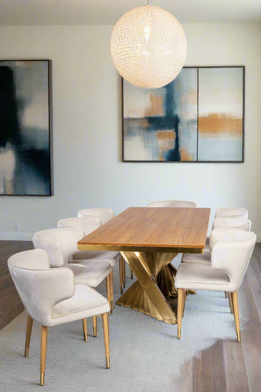 Waterfall Rectangular Wood Top Dining Table Set for 8