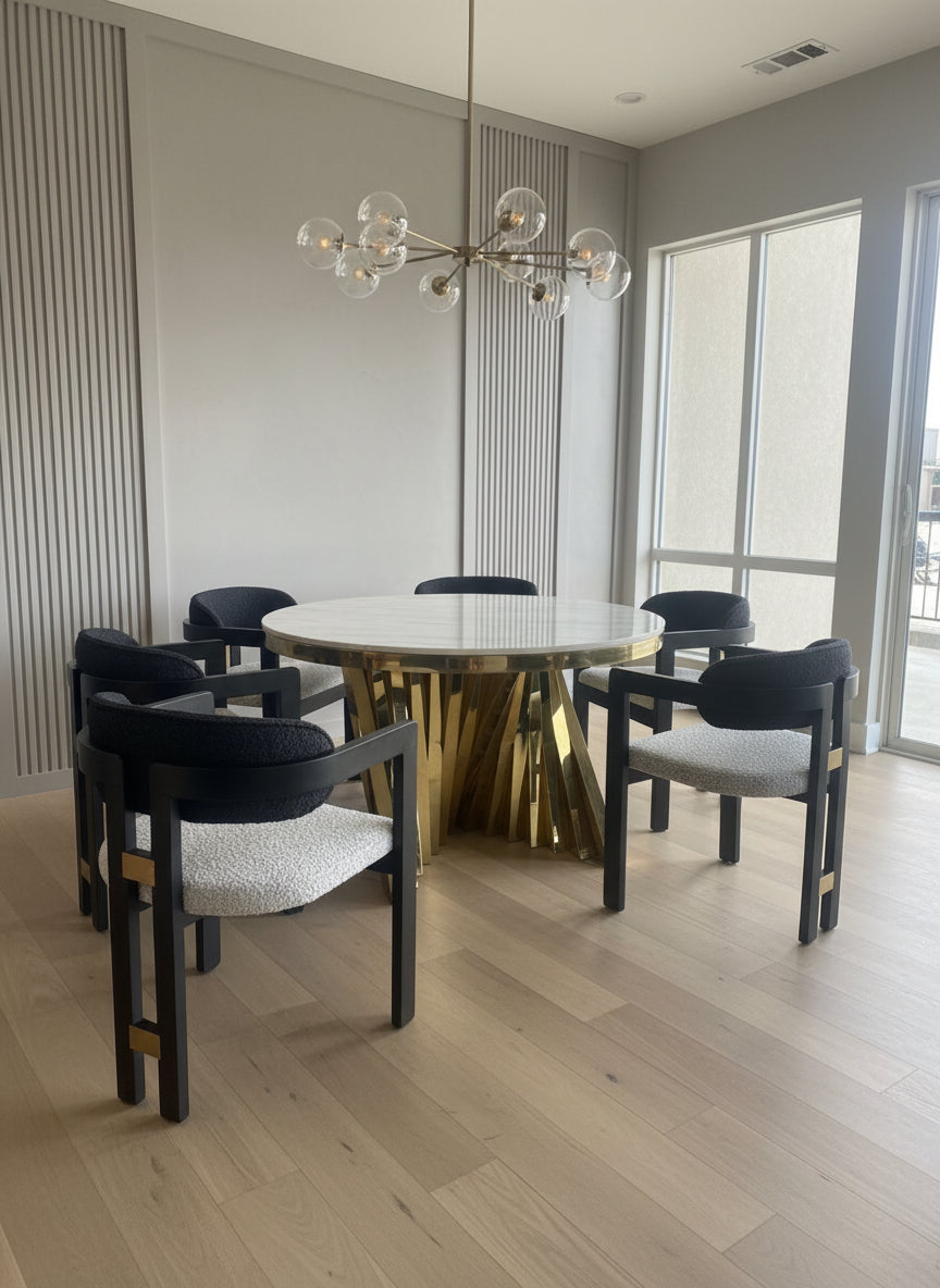 modern glam round dining room set with 6 chairs