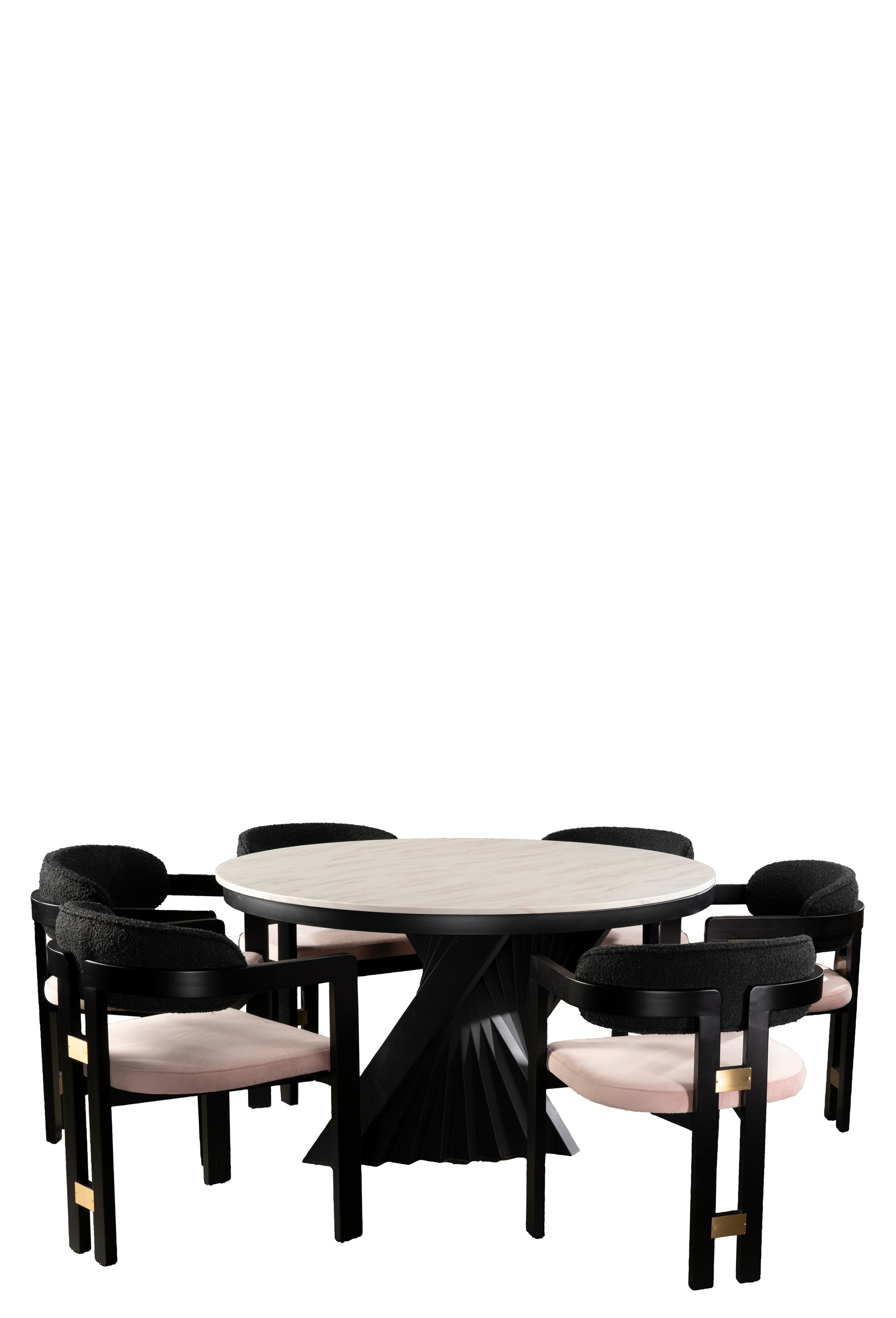 dining set with pink chairs