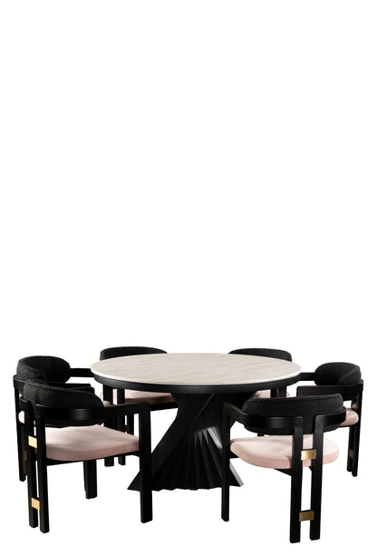 dining set with pink chairs