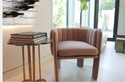 Olivia Channel Tufted Barrel Armchair Accent Chair in Blush