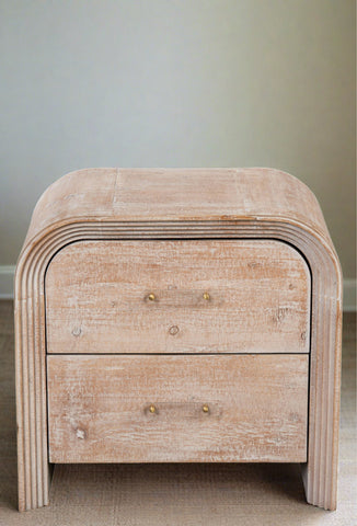 curved wood 2 drawers nightstand