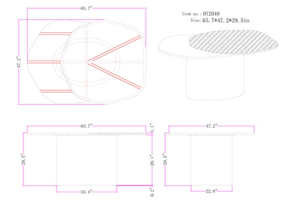 Modern 66" long  Irregular Kaylee Dining Table for 6