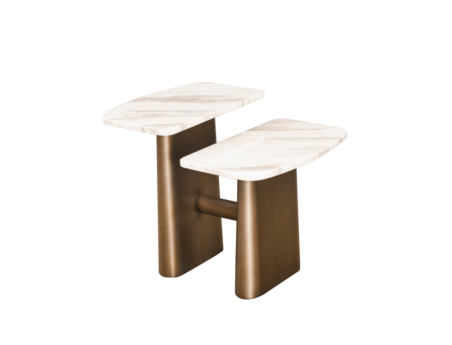Kaia Contemporary Marble and Brass 2 Tier Side Table