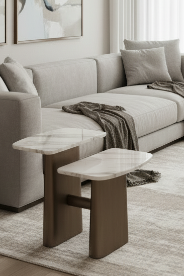 Kaia Contemporary Marble and Brass 2 Tier Side Table