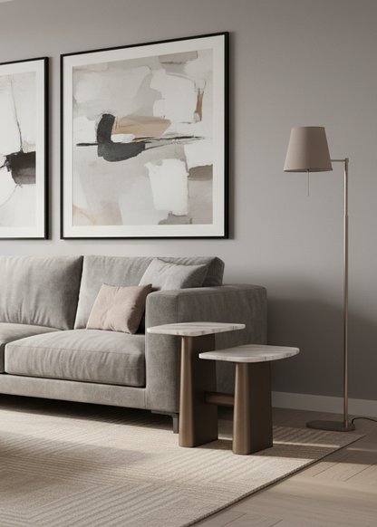 Kaia Contemporary Marble and Brass 2 Tier Side Table