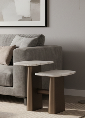 Kaia Contemporary Marble and Brass 2 Tier Side Table