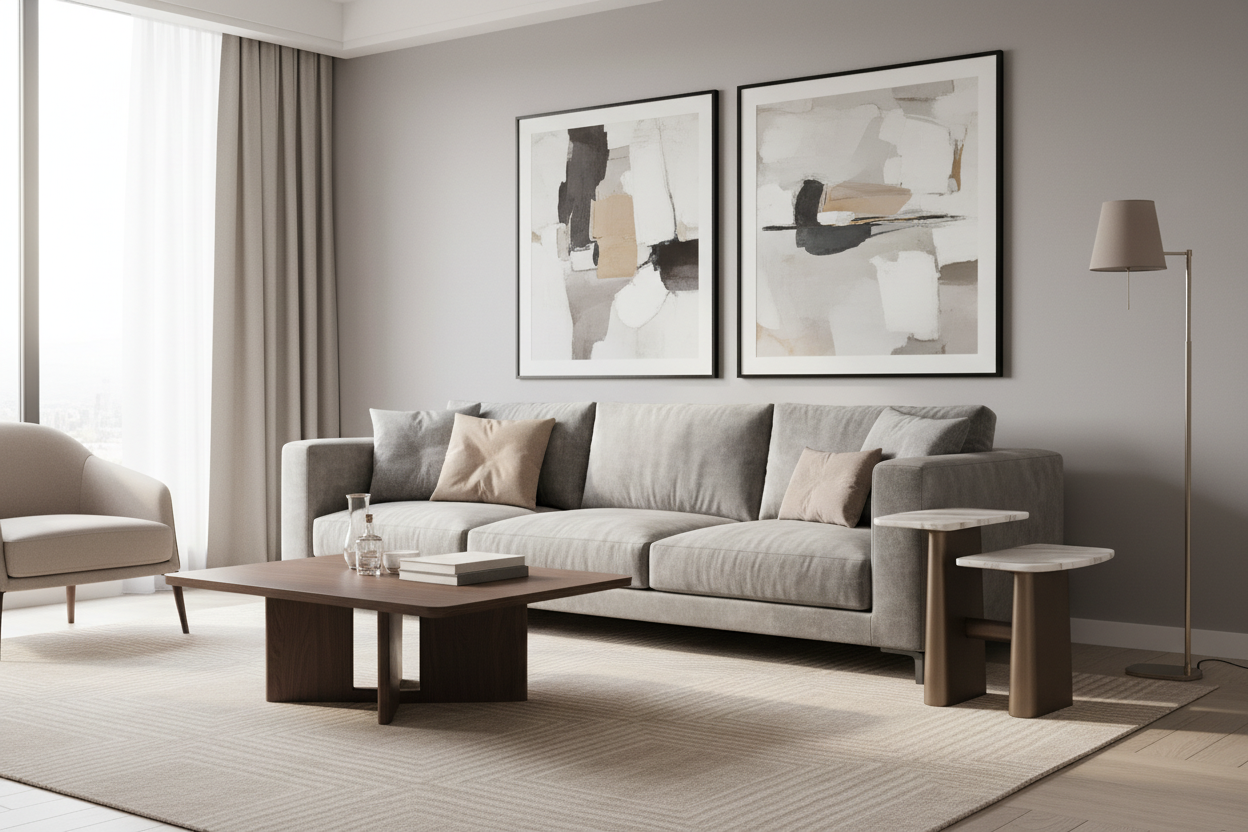 Kaia Contemporary Marble and Brass 2 Tier Side Table