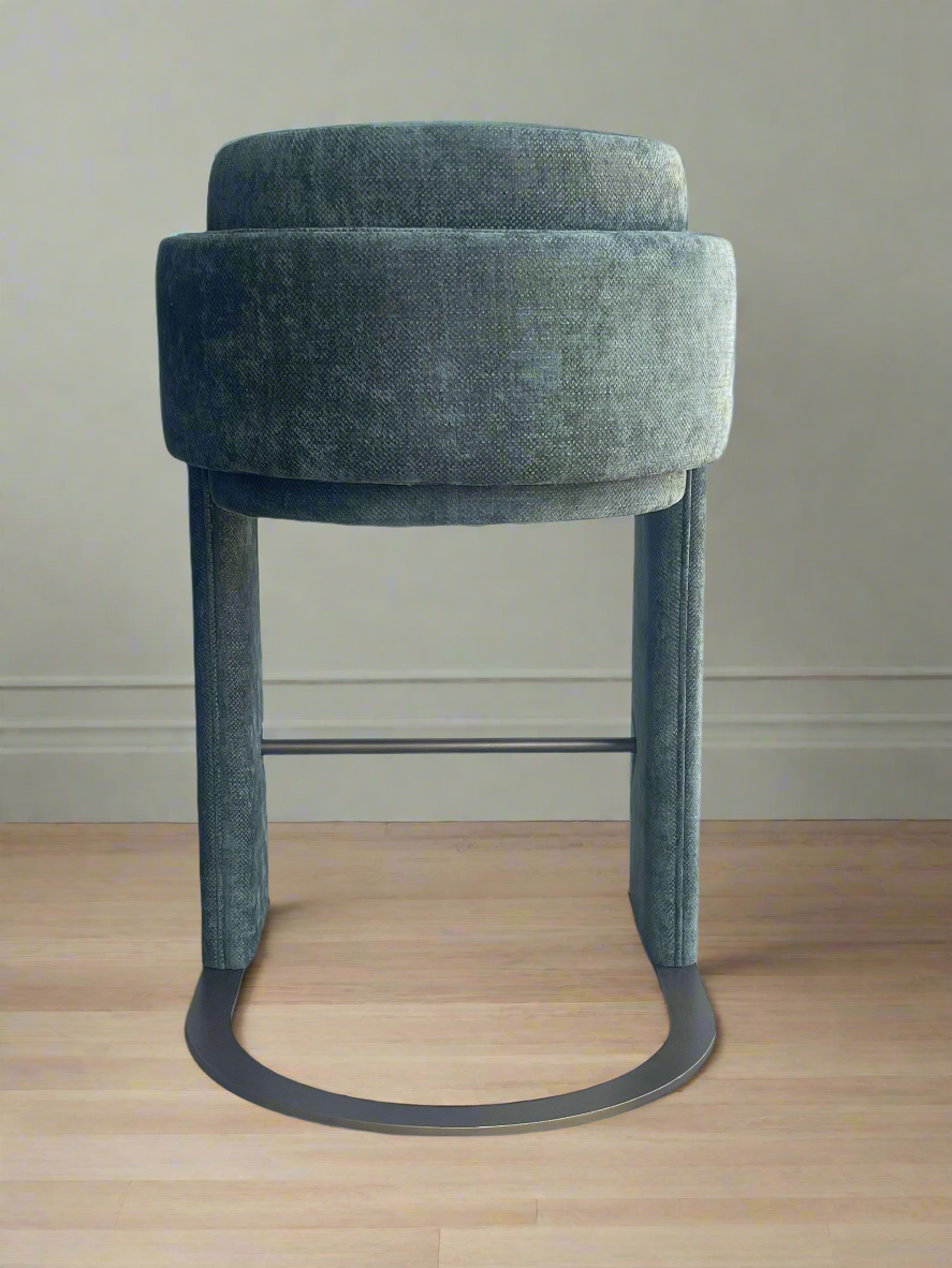 Indigo Upholstered Counter Chair in Green with Brass Base