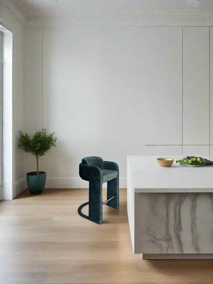 Indigo Upholstered Counter Chair in Green with Brass Base