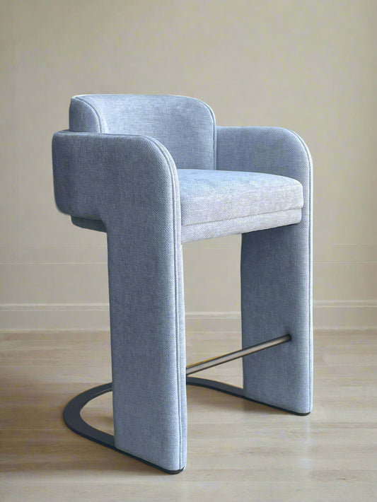 Indigo Upholstered Counter Chair in White with Brass Base