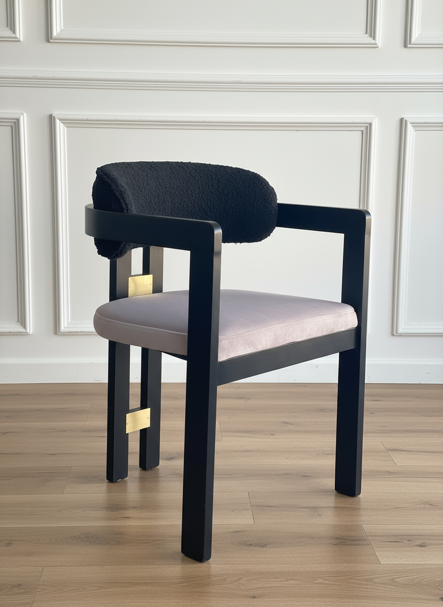 Conan Modern Curved Arm Dining Chair in Black and Mauve