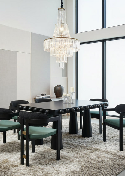 Dot Rectangular Cone Legs Contemporary Wood Dining Table in Black