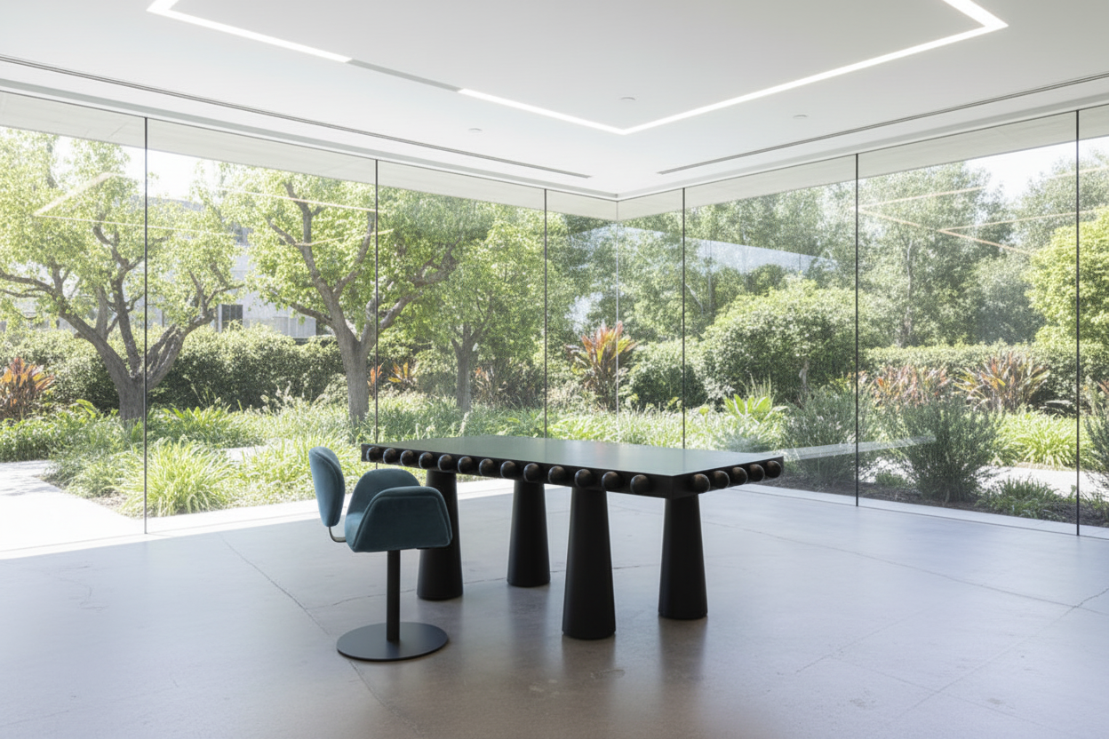 Dot Architectural Black Wood Desk with Ball Design