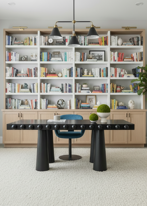 Dot Architectural Black Wood Desk with Ball Design