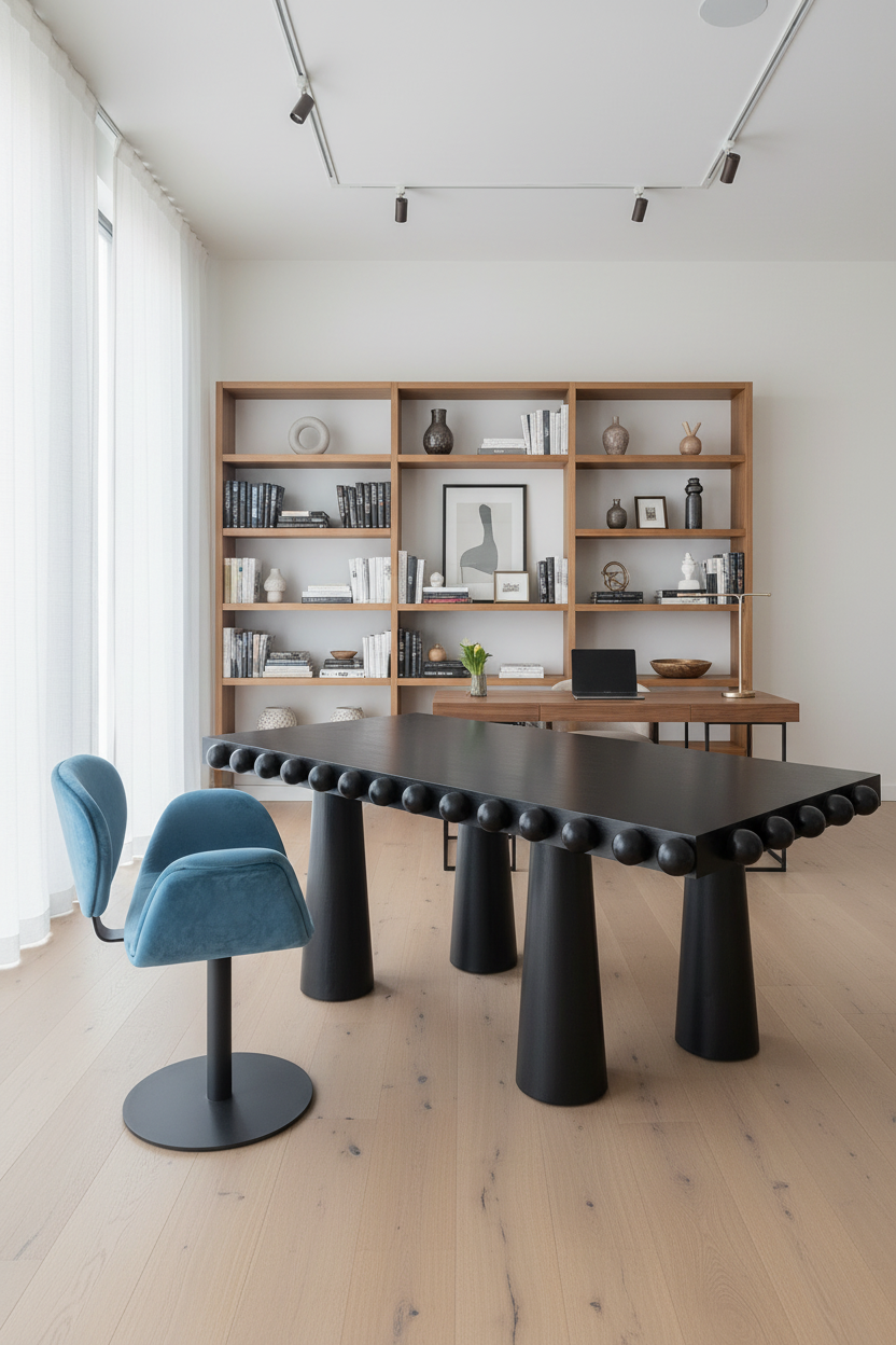 Dot Architectural Black Wood Desk with Ball Design