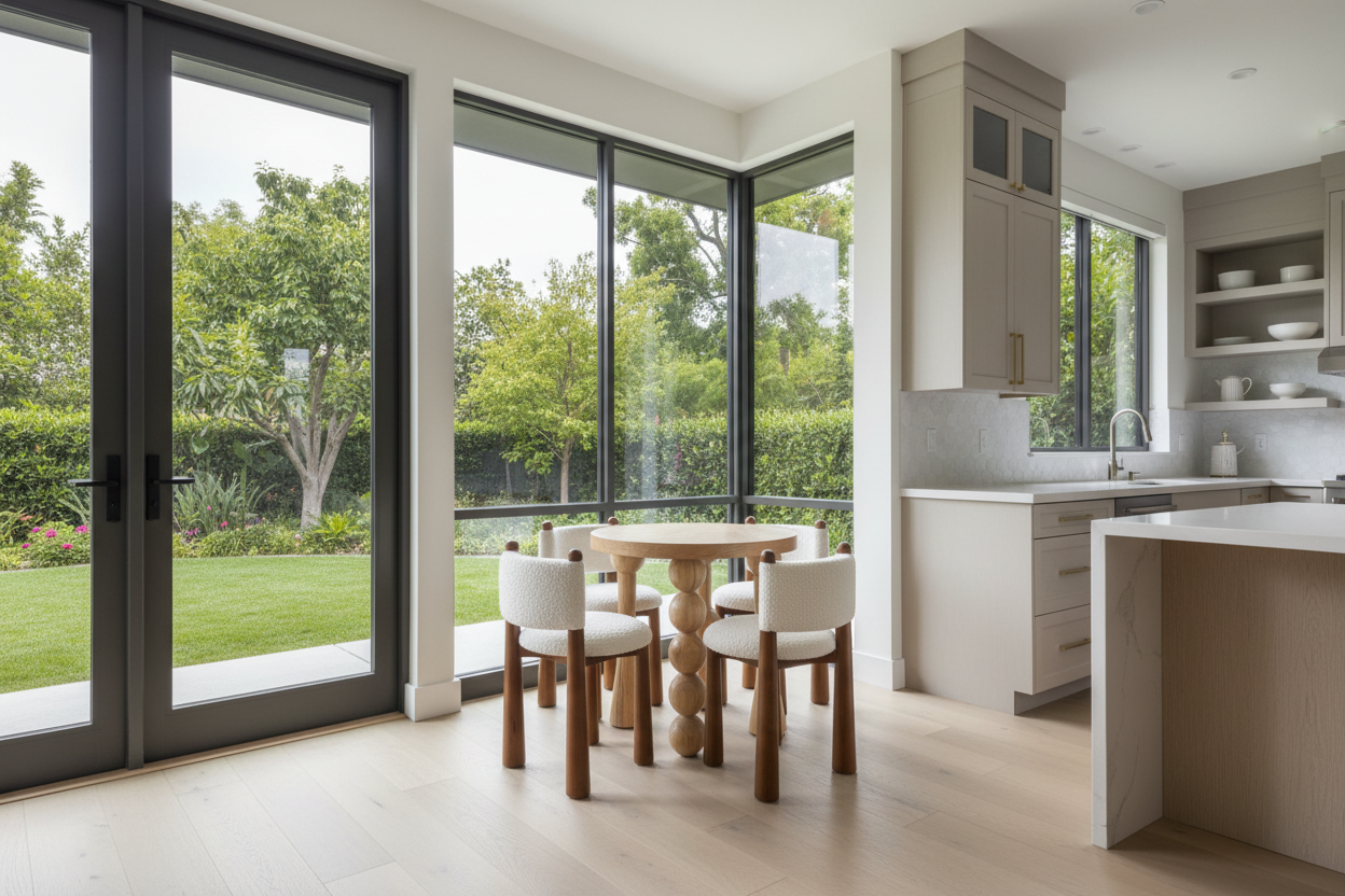 Talia White Boucle Dining Chair with Wood Cone Legs