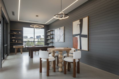 Talia White Boucle Dining Chair with Wood Cone Legs