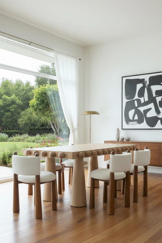 Dot Dining Table Set for 6 in White and Brown