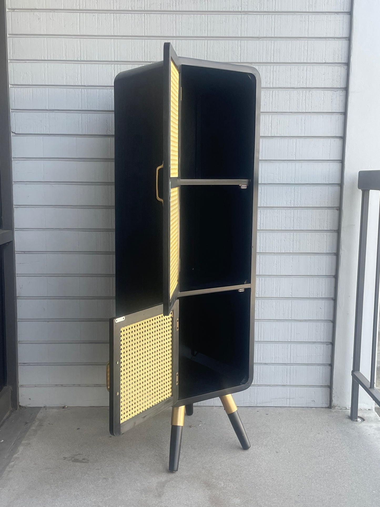 Shia Black Tall Cane Accent Cabinet