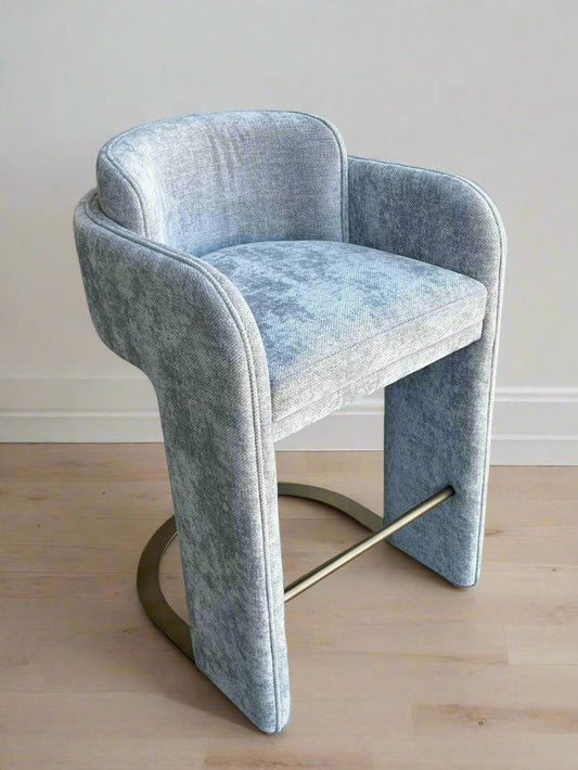 Indigo Upholstered Counter Chair in Gray with Brass Base