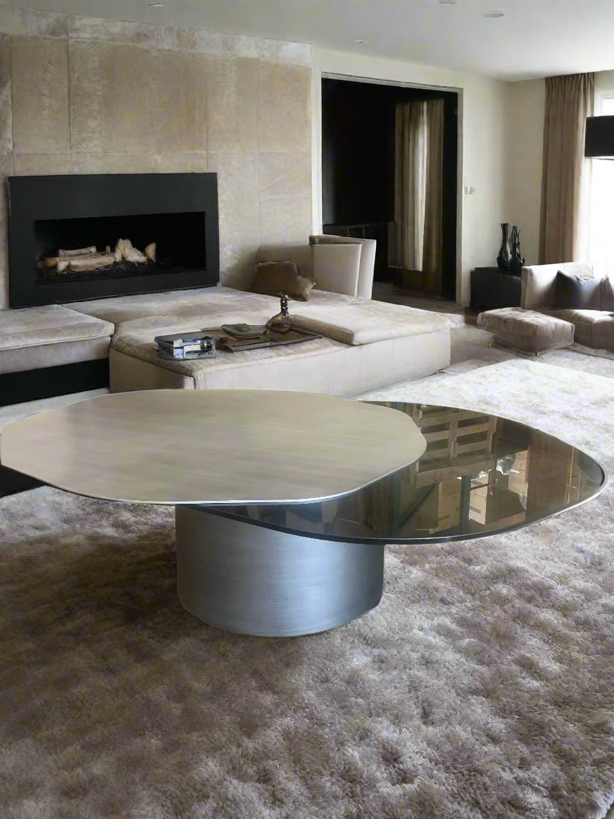 Modern Irregular Kaylee Coffee Table in Matte Silver
