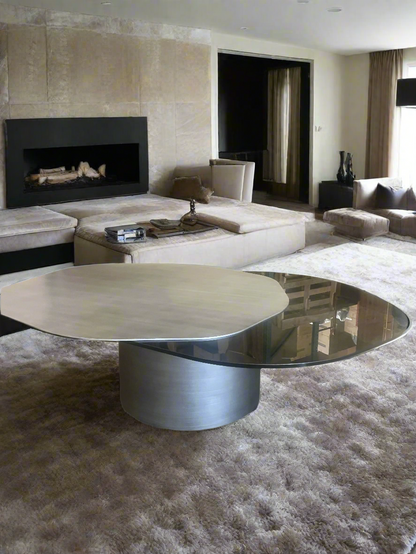 Modern Irregular Kaylee Coffee Table in Matte Silver