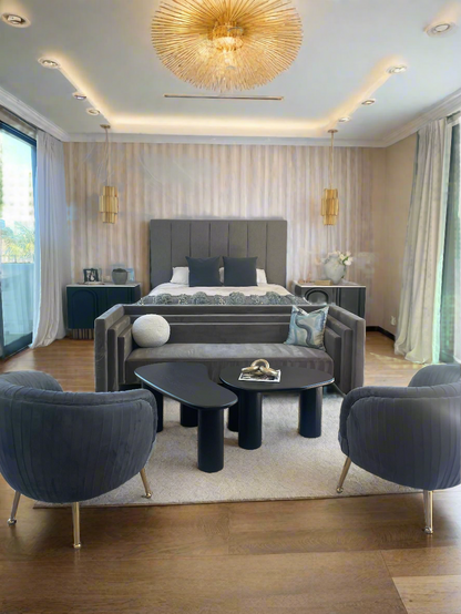 gray and gold bedroom