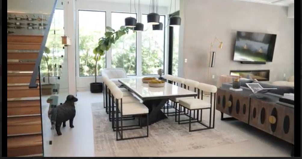 dining table set with leather chairs