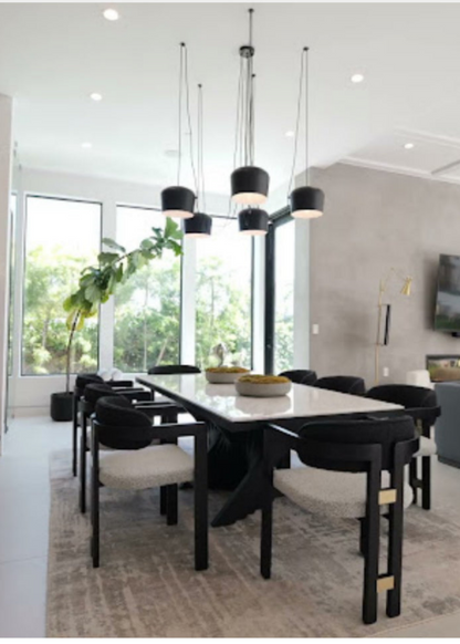 Conan 92" Long Marble Top Dining Table Set for 8 with Black and White Chairs