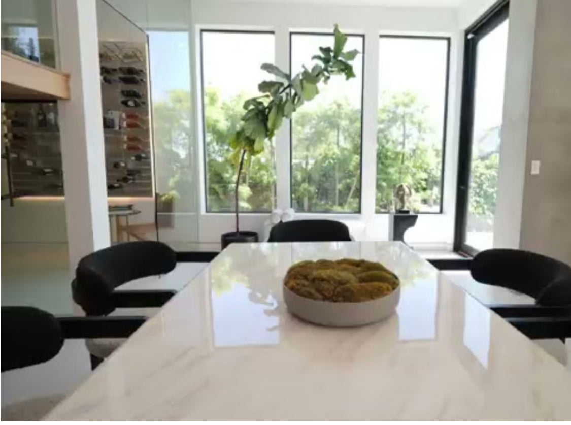 Conan 92" Long Marble Top Dining Table Set for 8 with Black and White Chairs