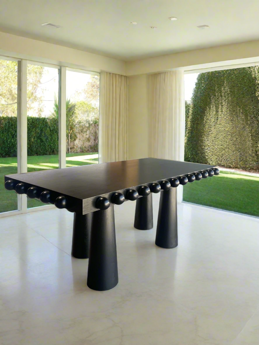 Dot Rectangular Wood Dining Table in Black