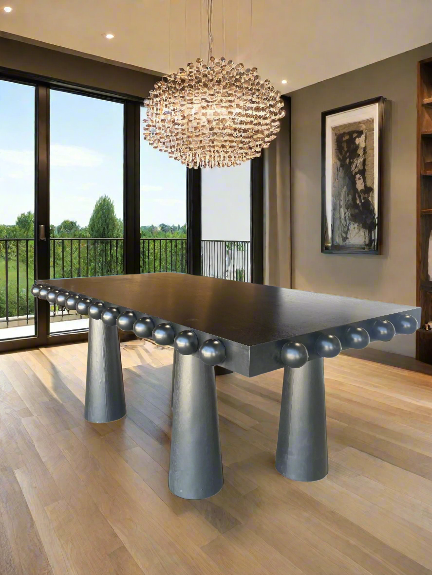 Dot Rectangular Wood Dining Table in Black