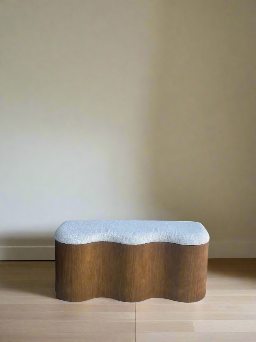 Wave Boucle Bench with Wood Base