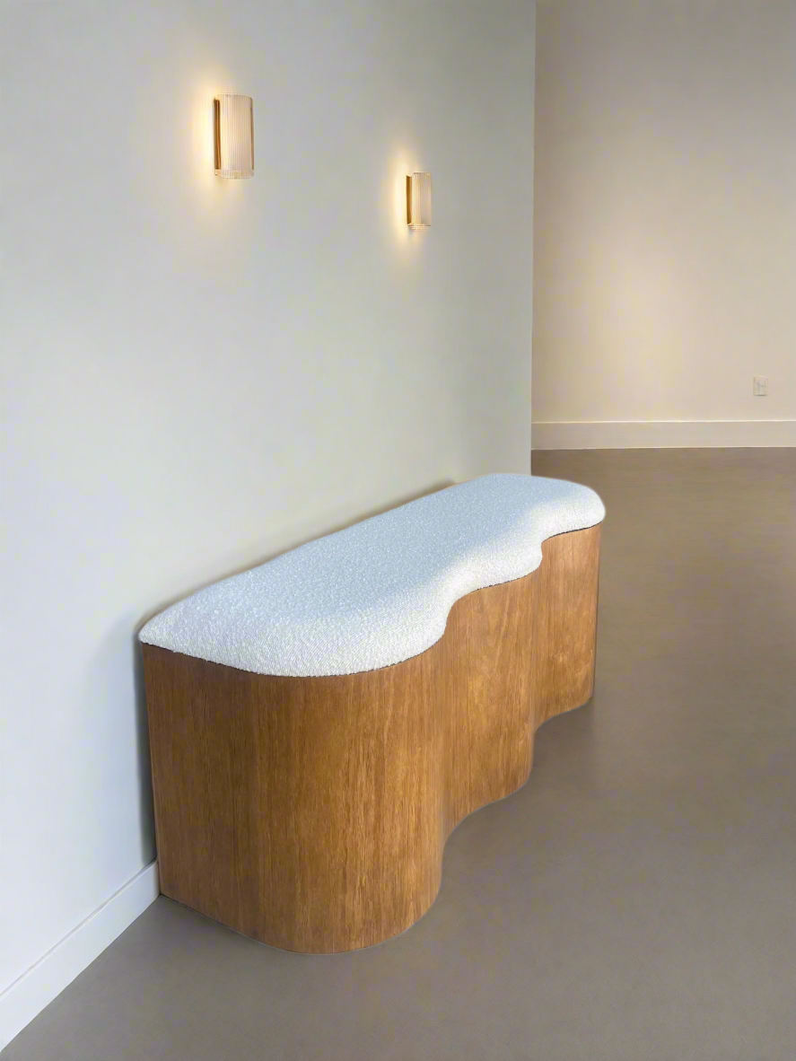 Wave Boucle Bench with Wood Base