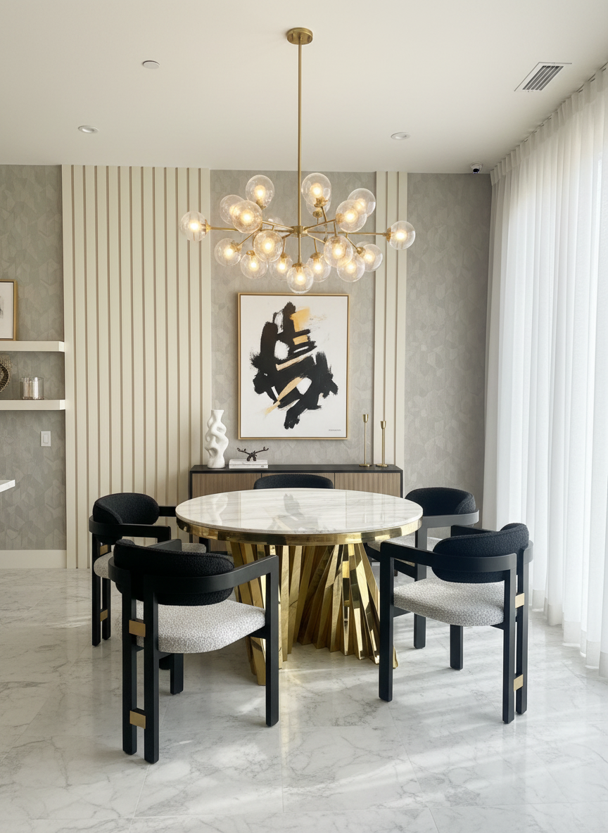 Conan Round Gold Dining Table Set for 6