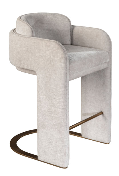 white upholstered counter stol with gold base