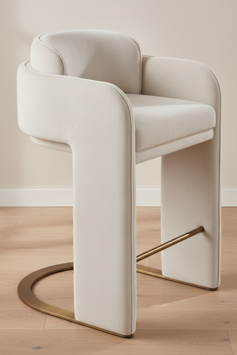 Indigo Upholstered Counter Chair in Off White with Brass Base