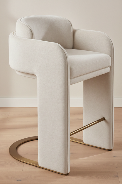 Indigo Upholstered Counter Chair in Off White with Brass Base