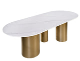 Balmain Stone Top Oval Dining Table for 6 with Black and White Chairs