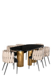 Balmain Black Marble Top Oval Dining Table Set for 6 in Black and White