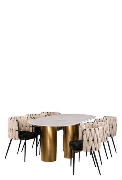 Balmain Stone Top Oval Dining Table for 6 with Black and White Chairs-PRE-ORDER