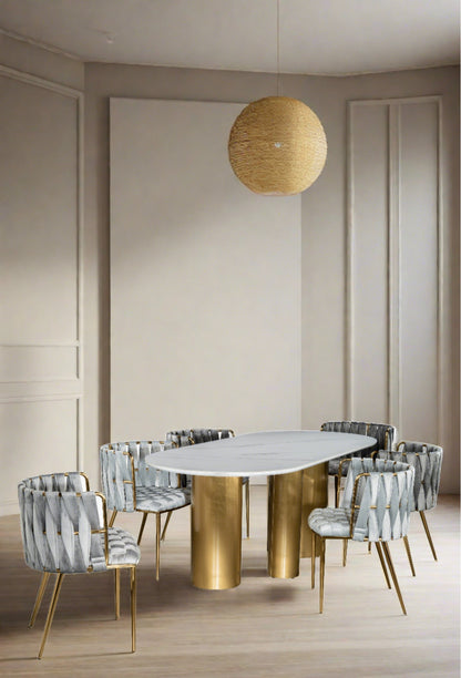 Balmain Stone Top Oval Dining Table for 6 in Gold and White