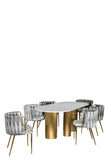 Balmain Stone Top Oval Dining Table for 6 with Gray Chairs