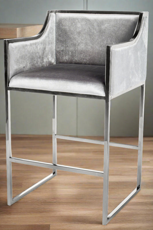 chrome and gray upholstered counter ctool chair