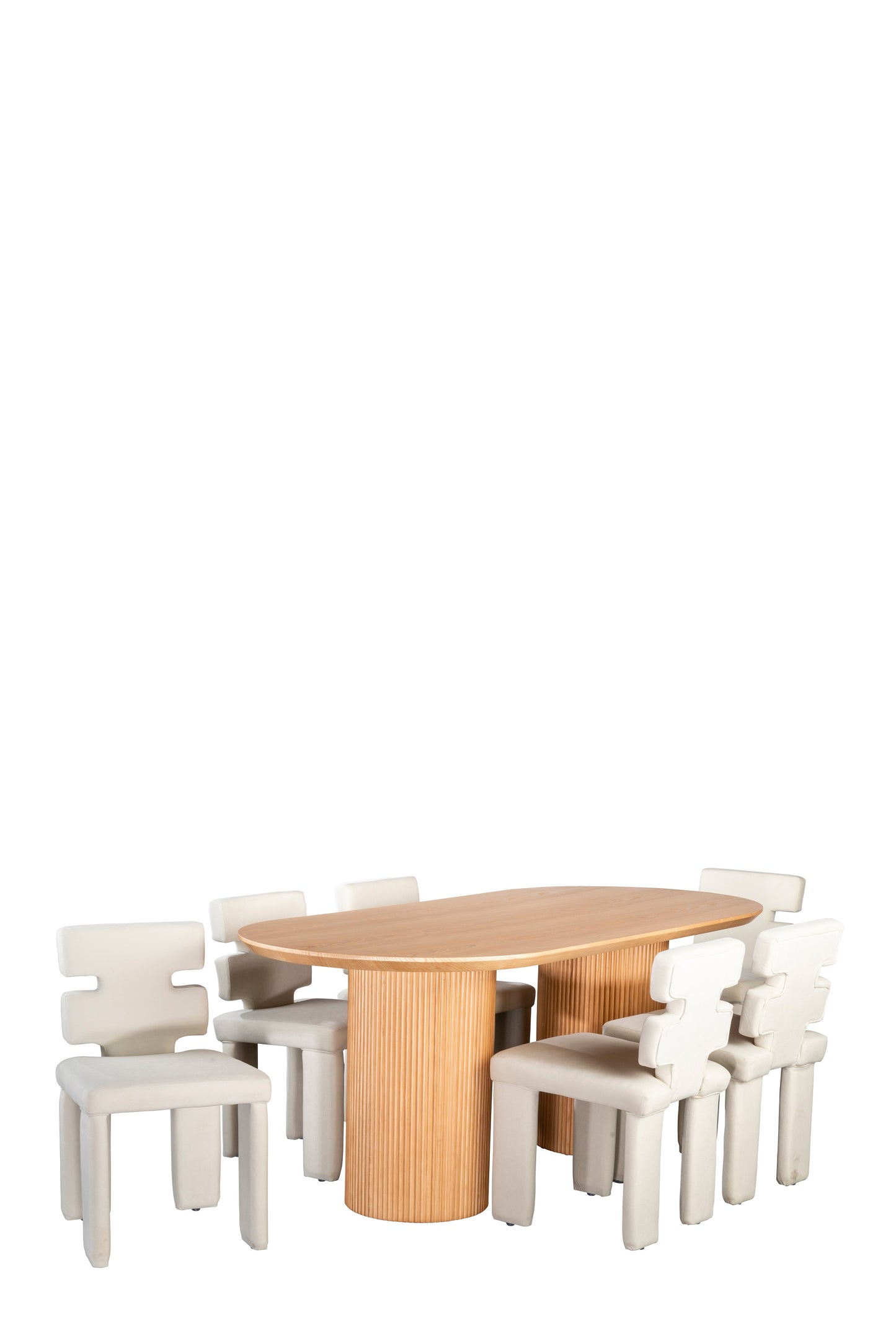 Balmain Fluted Oval Dining Table Set in White
