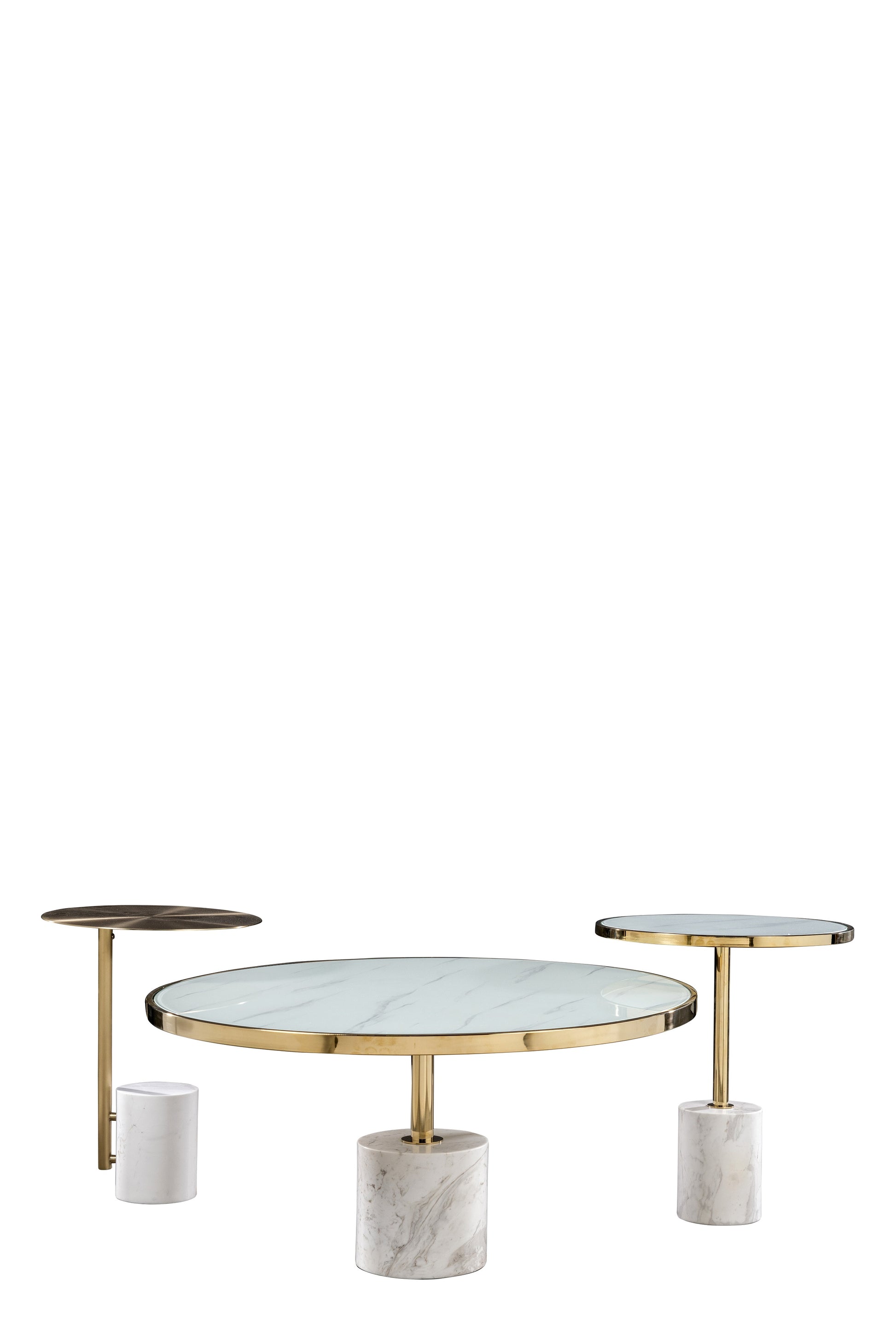 Kaia Set of 3 Marble Base Coffee Table Set-White and Gold